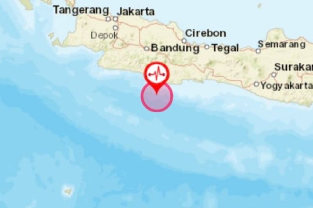 Titik koordinat gempa dengan magnitudo 5,3 yang berpusat di Kabupaten Pangandaran, Ahad (20/11/2022) pukul 01.28 WIB yang getarannya juga dirasakan warga Sukabumi, Jabar.